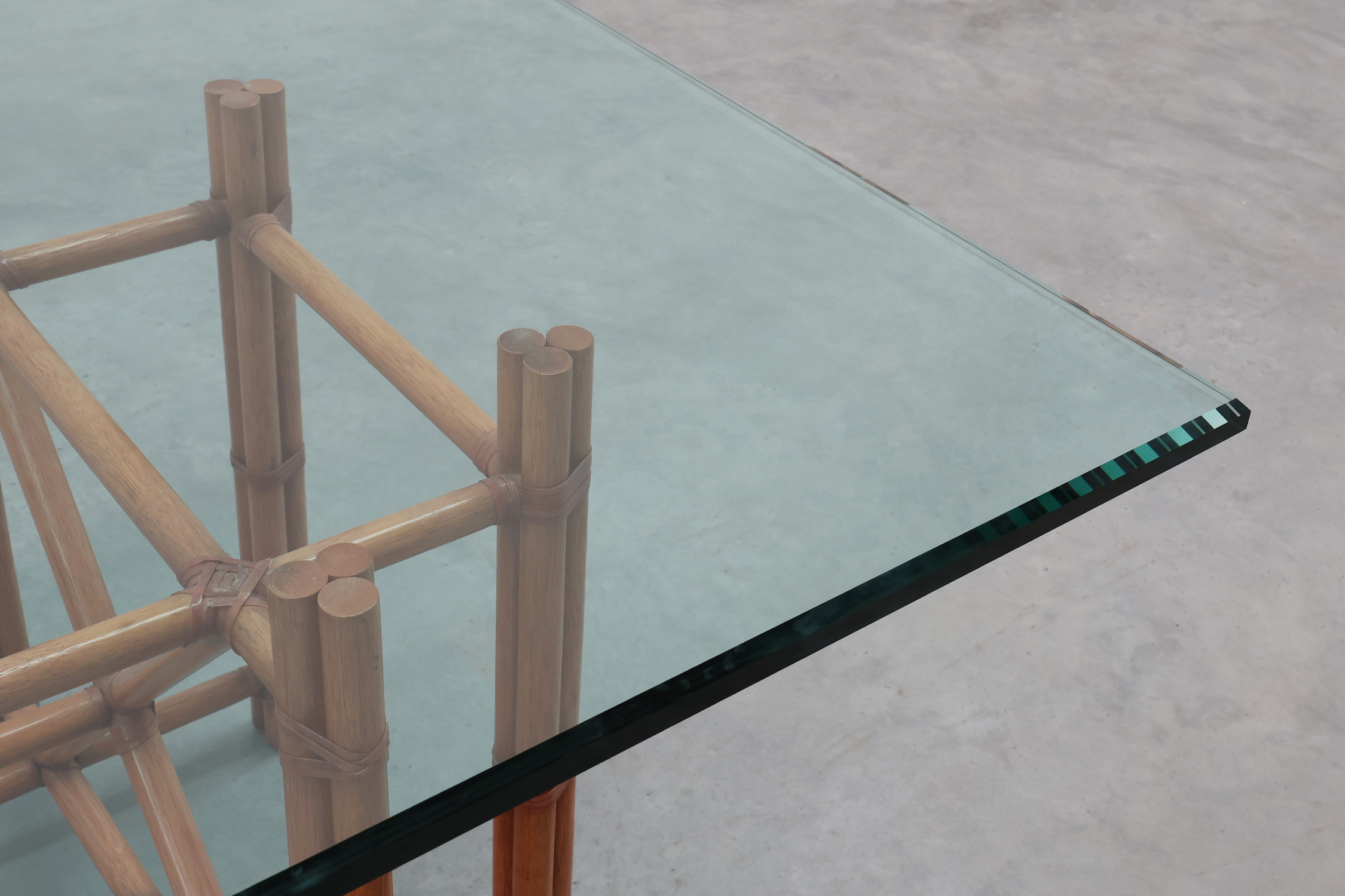 Large monumental bamboo dining table with glass top by Gasparucci, Italy 1980sthumbnail